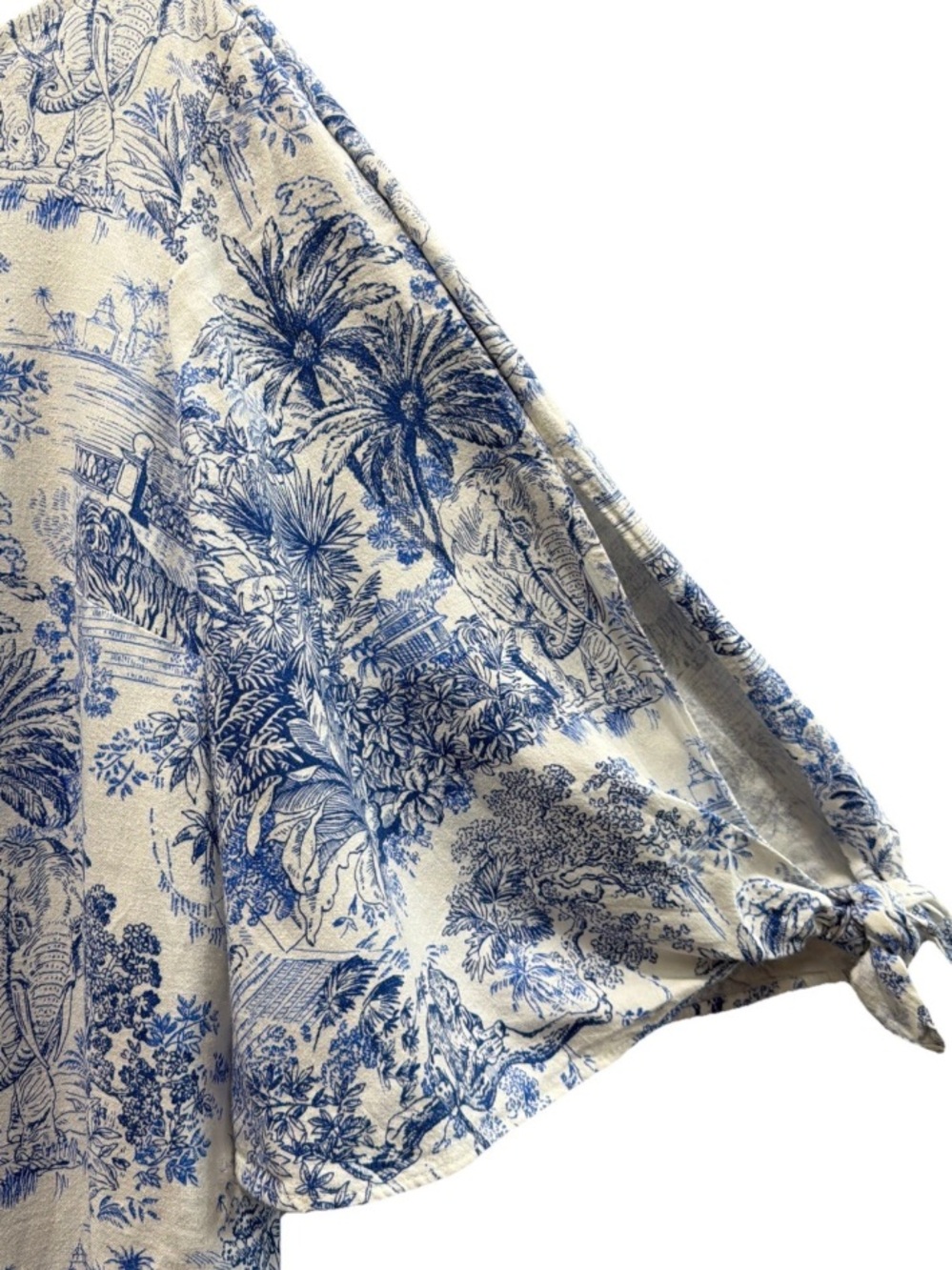 H&M Blue and Cream Toile Print Mini Tunic Linen Blend Dress no size tag 42” Bust - Picture 4 of 9